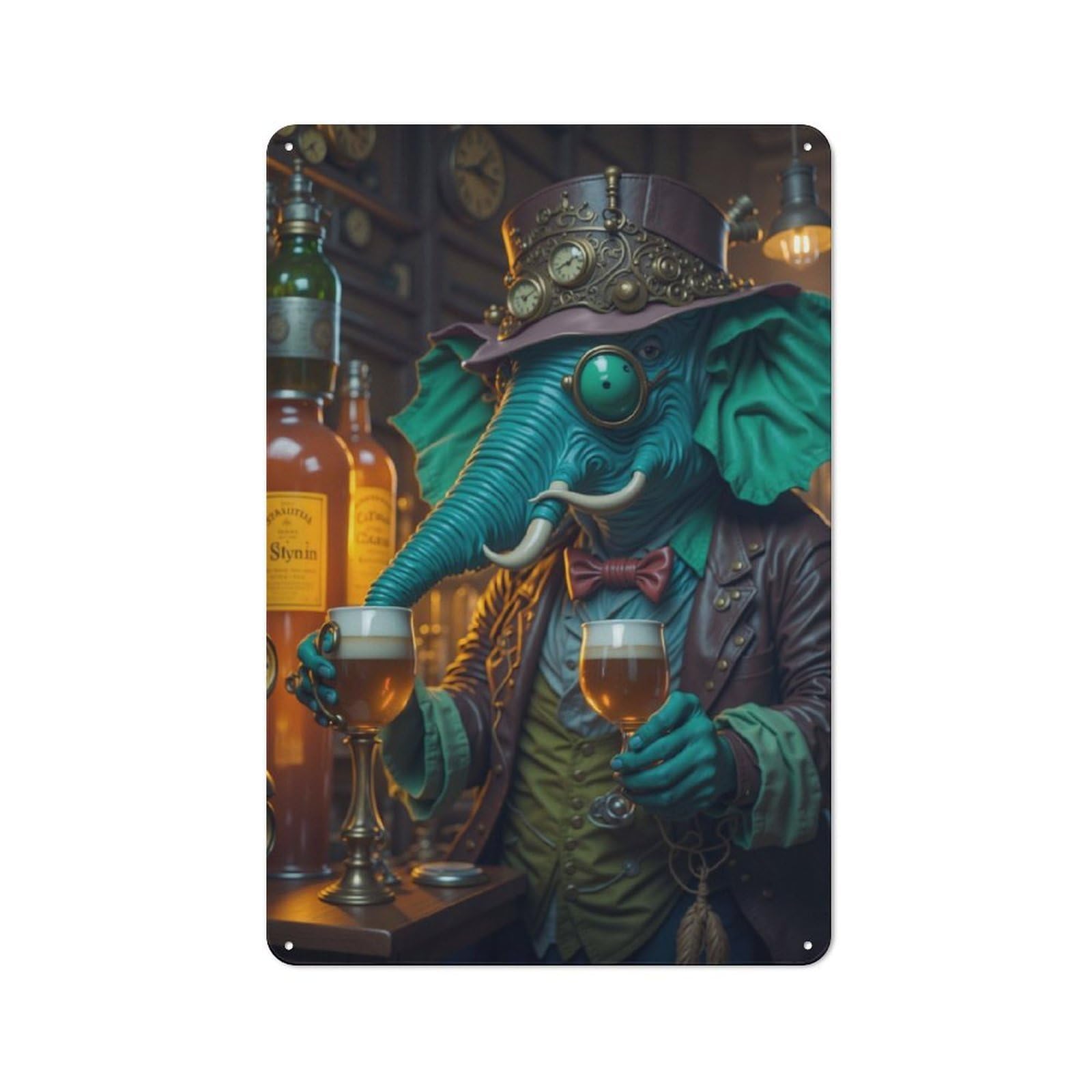 Junmoney Surreal Pub Beer Elephant Vintage-Inspired Tin Sign 30X20cm For Garage Or Workshop, For Garage, Workshop And Man Cave Decoration