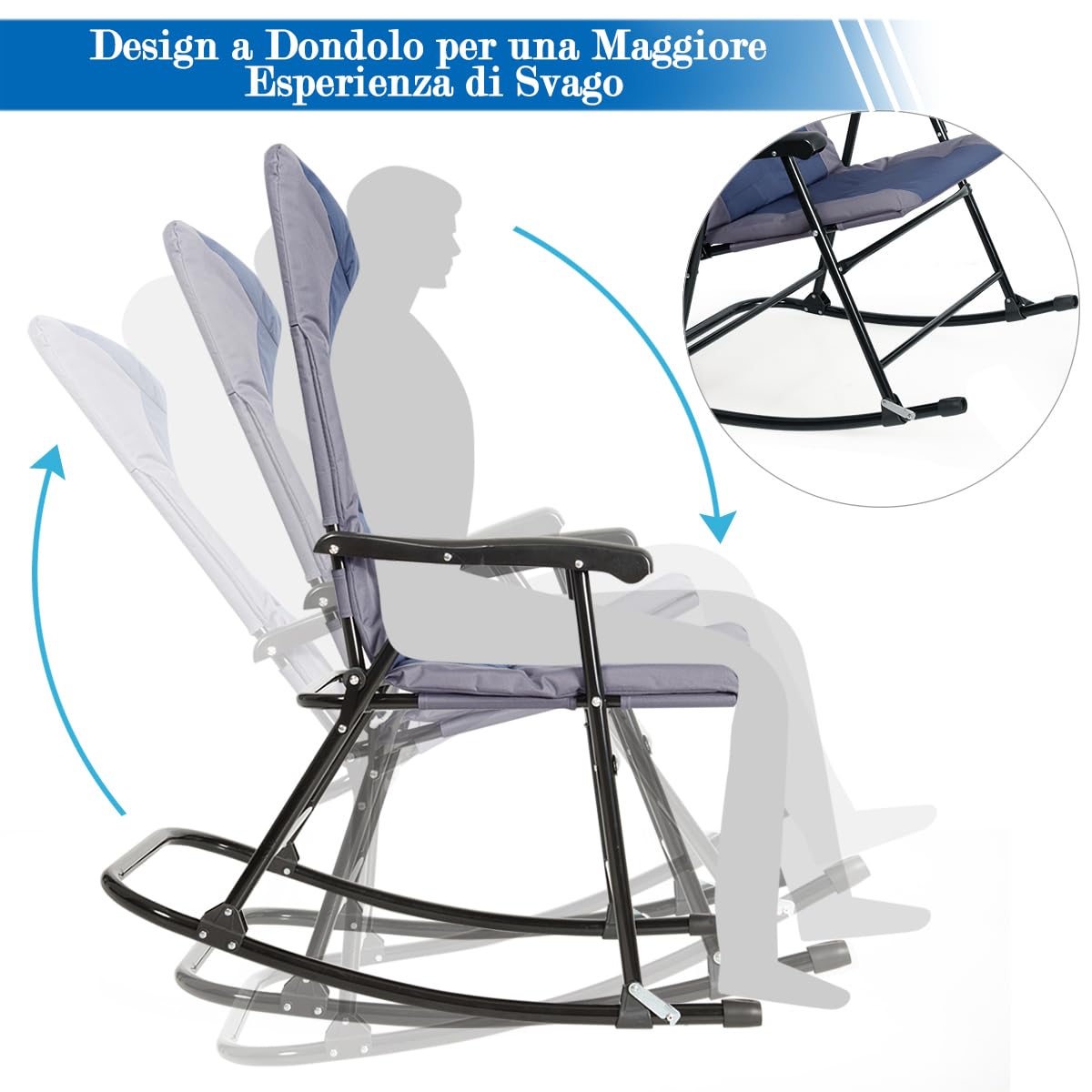 GYMAX Set 2 Sedie e Tavolino da Balcone, 2 Sedie a Dondolo, Sedile in Cotone Morbido e Tessuto, Schienale Ergonomico, Design Pieghevole, Ideale per Interno ed Esterno (Stile 1)