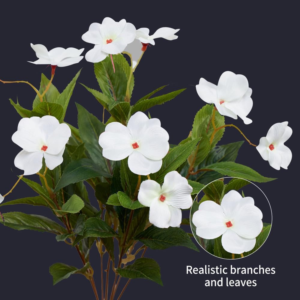 Melorca&Guilla Artificial Plants Outdoor,6PCS 7Branches Fake Impatiens Artificial Flowers for Outdoors,Faux Plants for Patio Lawn Balcony Garden Window Box Home Decor (6, MIX-006)
