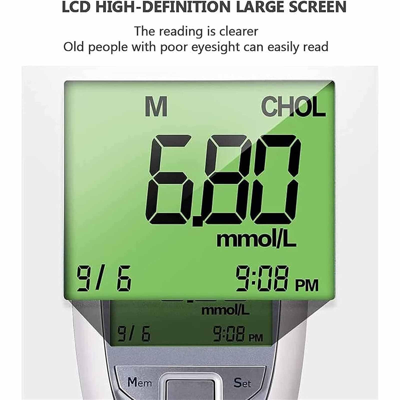 Kit Monitor glucosio Tester Multifunzione, Tester colesterolo Totale Acido urico glucosio con Display Intelligente, Facile da Usare e Veloce efficiente, memorizza 460 registrazioni e Riduce i Tempi
