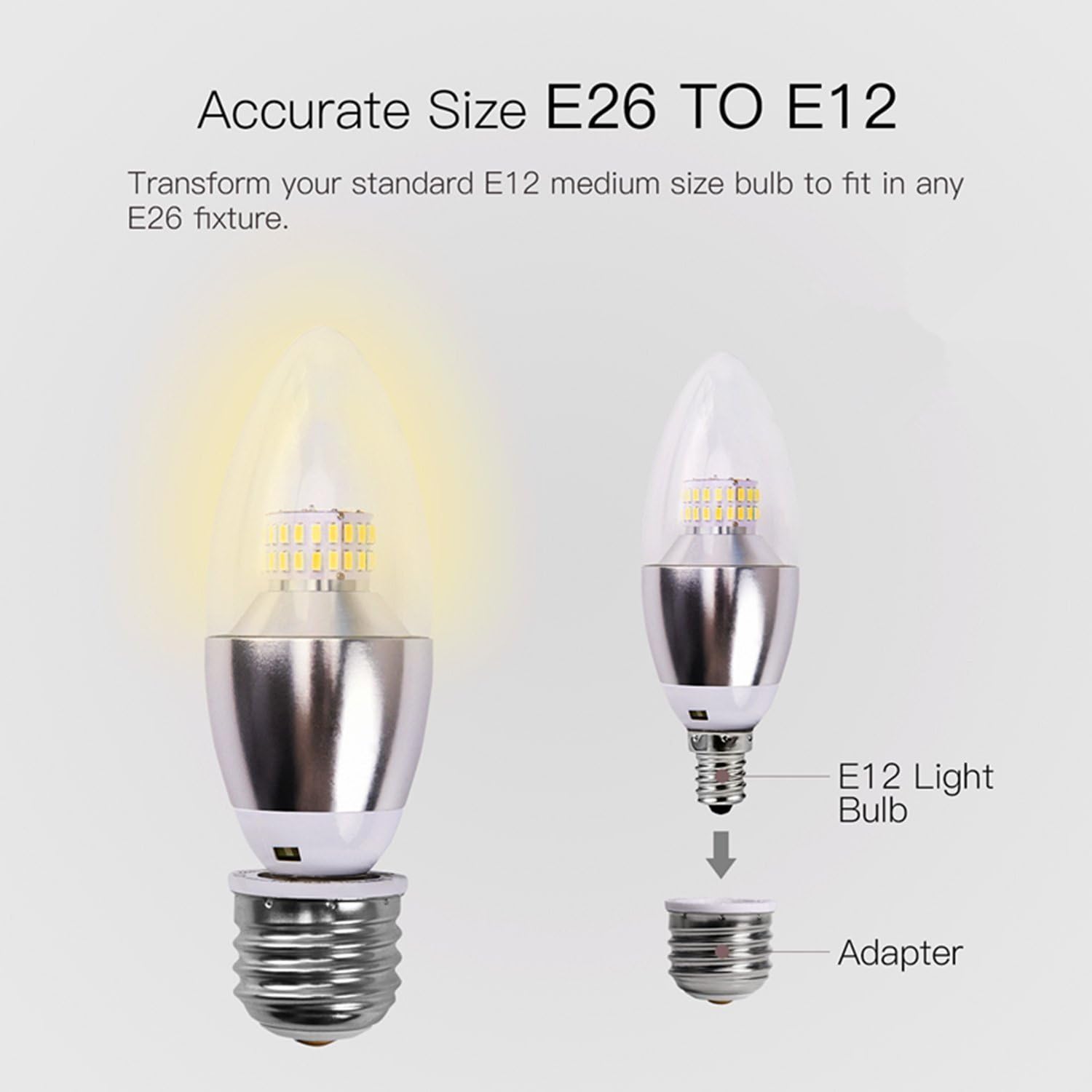 1pc Medium Edison Screw (E26/E27) to Candelabra Screw (E12) Light Bulb Socket Adapter Converter Reducer (E26 to E12 Adapter)