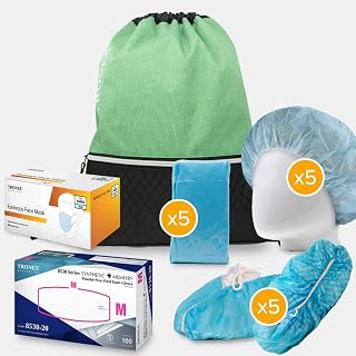 Tronex All-In-One Disposable PPE Kit for Home Health, Workplace, and Classroom Including Vinyl Exam Gloves, Isolation Gowns, Medical Face Masks, Shoe Covers, Hairnets (Medium)