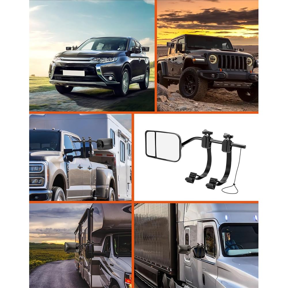 Specchio Auto Per Roulotte,Specchio Retrovisore Universale Esteso,Specchietti Estesi Universali（1 Coppia）,Regolabile e Ruotabile,Visione Allargata,Nero,Adatto a SUV,Camper,Camion,Caravan,Ecc.