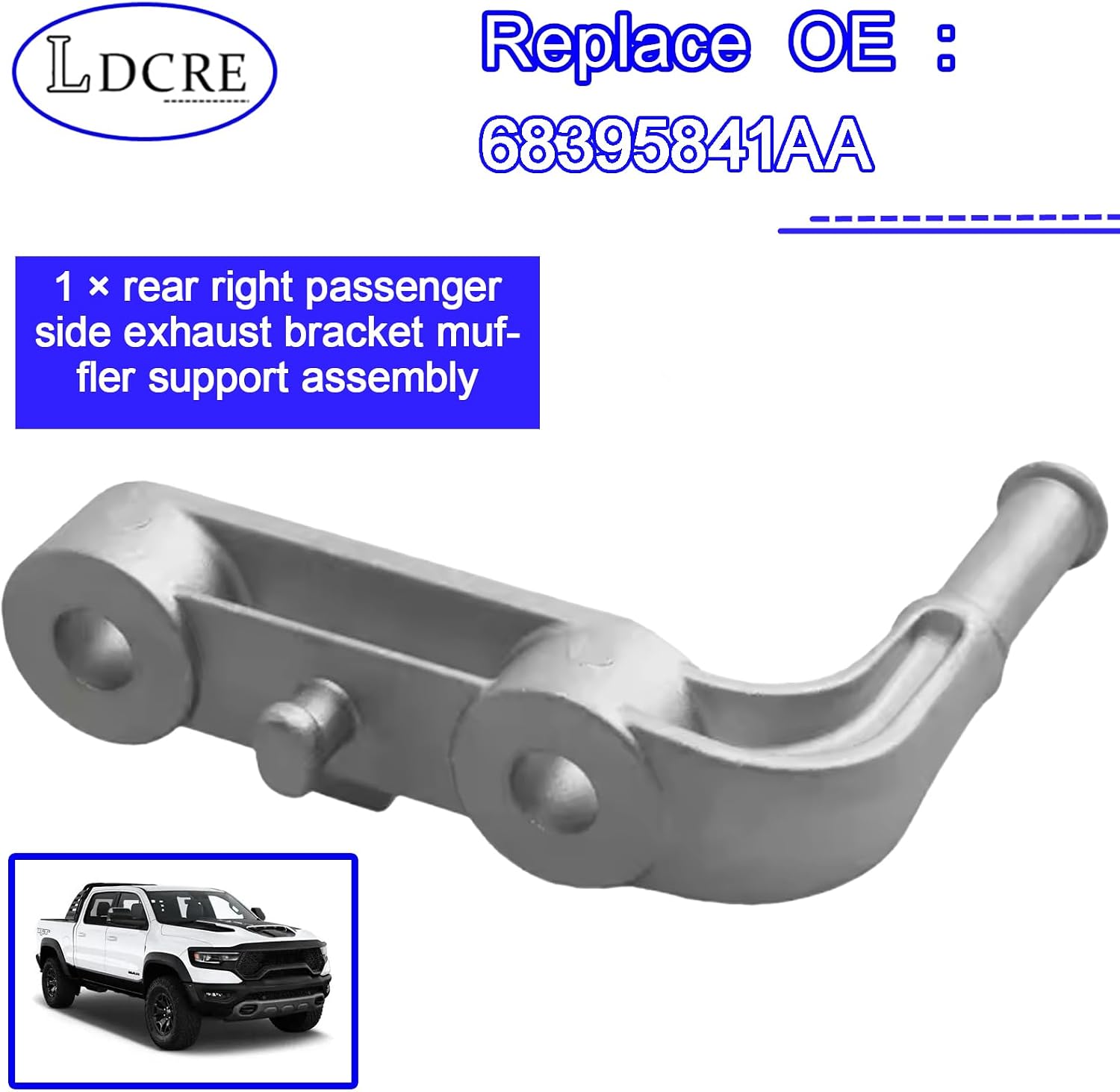 Rear Right Passenger Side Exhaust Bracket Muffler Support Assembly, Exhaust Hanger Mount, OEM Replacement Fits Dodge Ram 1500 Truck 5.7L 6.2L 2019-2025, Replace Part# 68395841AA