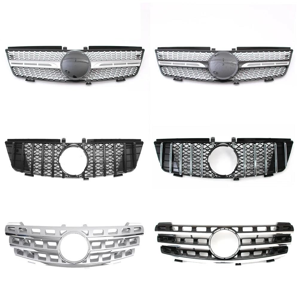 Parrilla Delantera De Carreras para Mercedes para Benz ML W164 2005-2008 ML320 ML350 ML500 para AMG para GTR Estilo Cromado con Diamantes Parrilla De Auto(La Plata del Cromo)