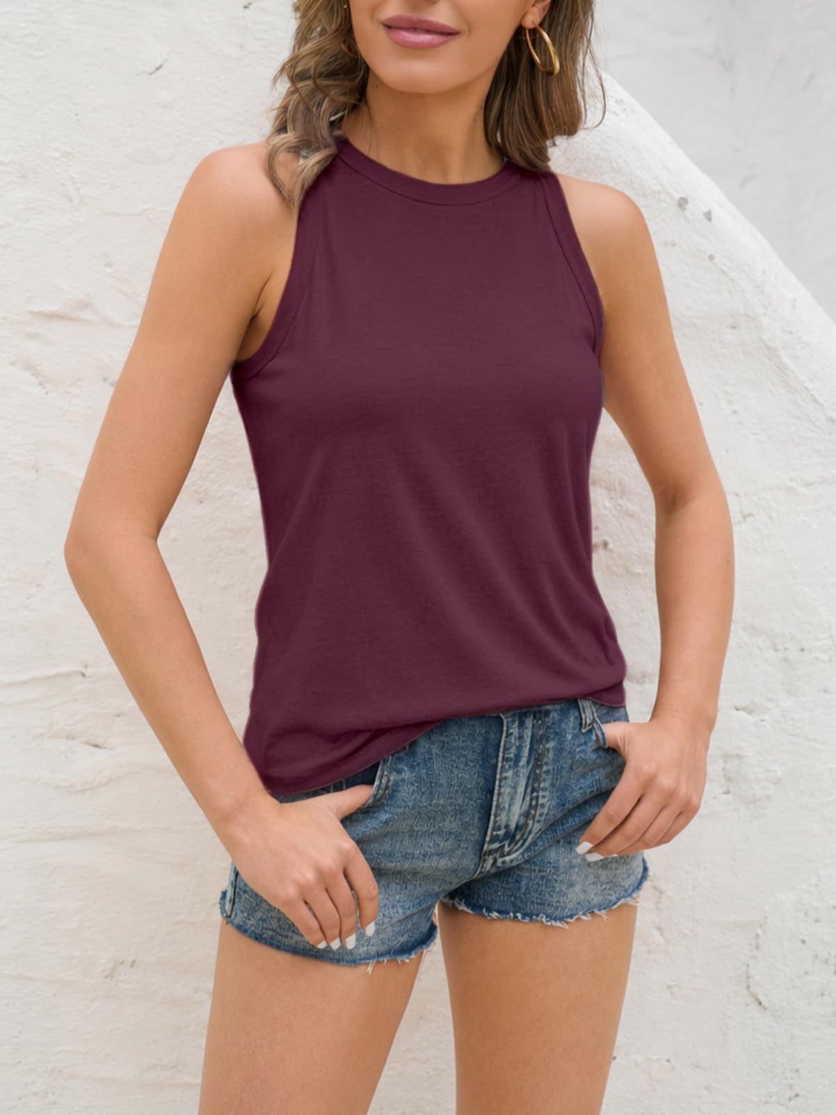 GeGekoko Débardeur long sans manches à col rond pour femme Coupe ample