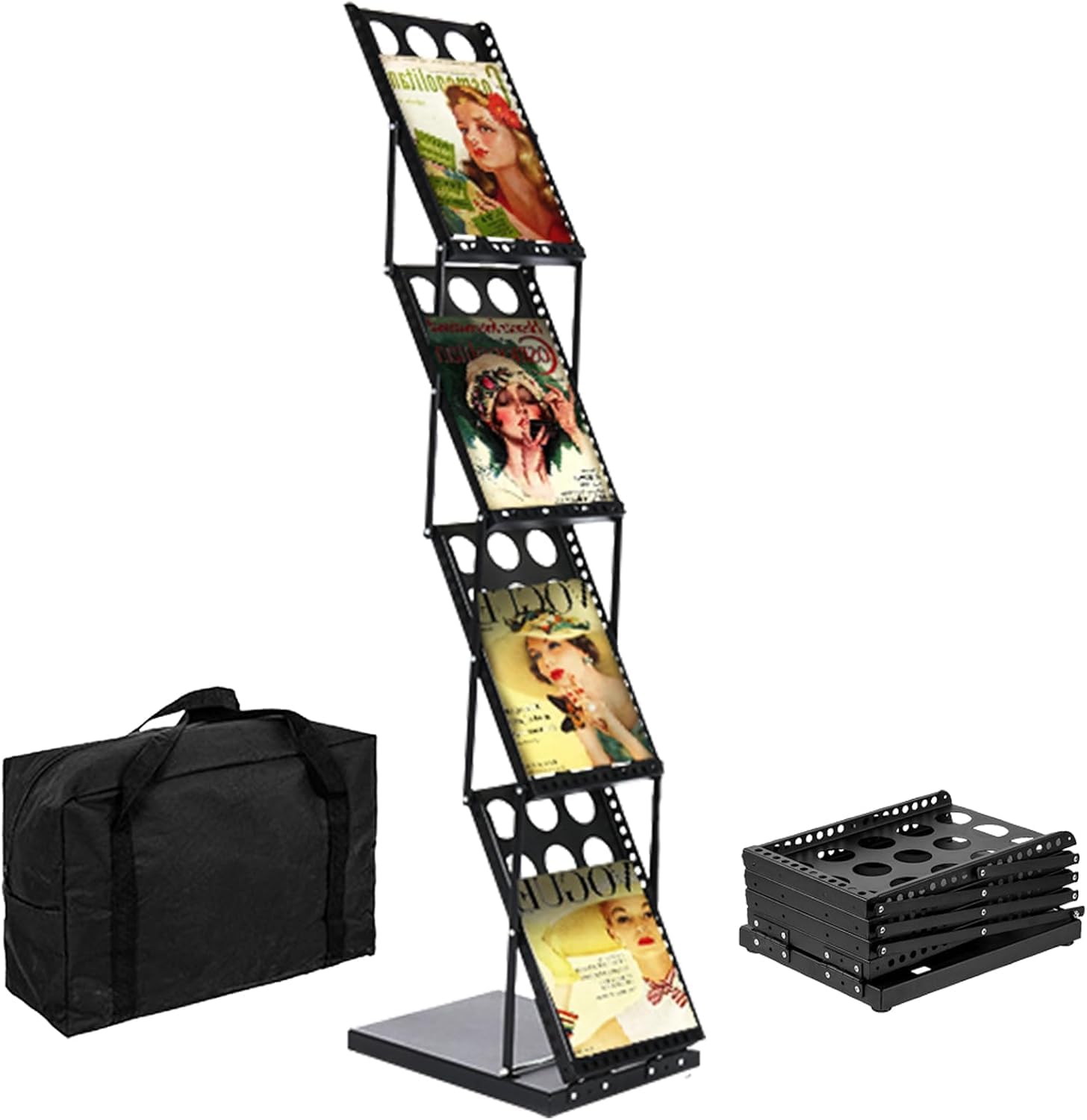 THCTYRP Porte-catalogues, Porte-revues, Support De Données A4 Pliable à 4 Couches, Porte-brochures Simple Face, Porte-revues De Mode Vertical Au Sol