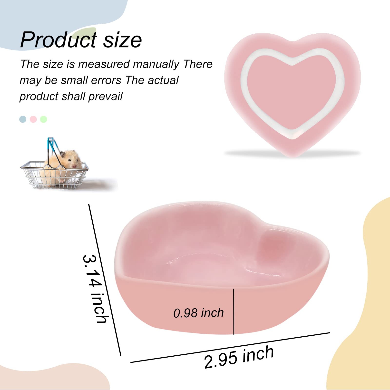 Bol en céramique en forme de cœur pour hamster, bol d'eau lavable pour cochon d'Inde, gerbille, hérisson, chinchilla, perroquet (rose)