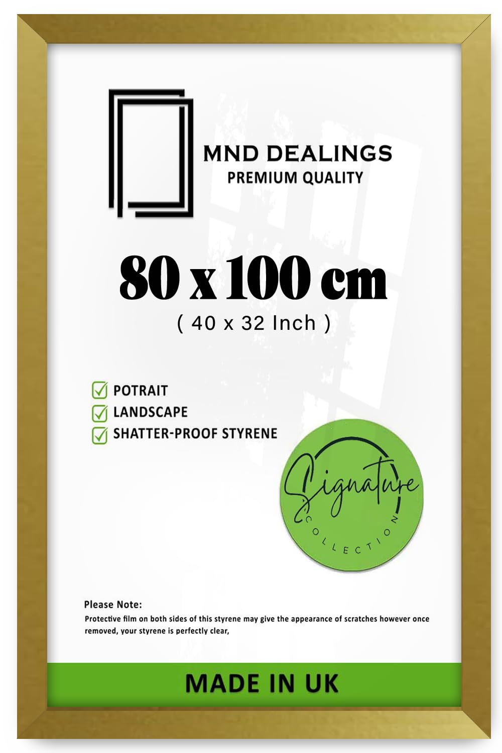 MND Dealings | MDF Wood Picture Frame (80 x 100 CM) Perfect for Gift, Wall Décor & Portrait Display, Sturdy MDF Wood, Ready-to-Hang for Home & Office Interiors [ Gold ]
