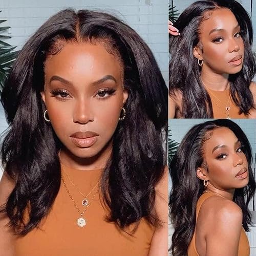 Miniatura 6 de Beauty Forever Pelucas de cabello humano lacio con encaje frontal, Yaki lacio de 13 x 4 pulgadas, pelucas de cabello humano brasileño para mujeres,