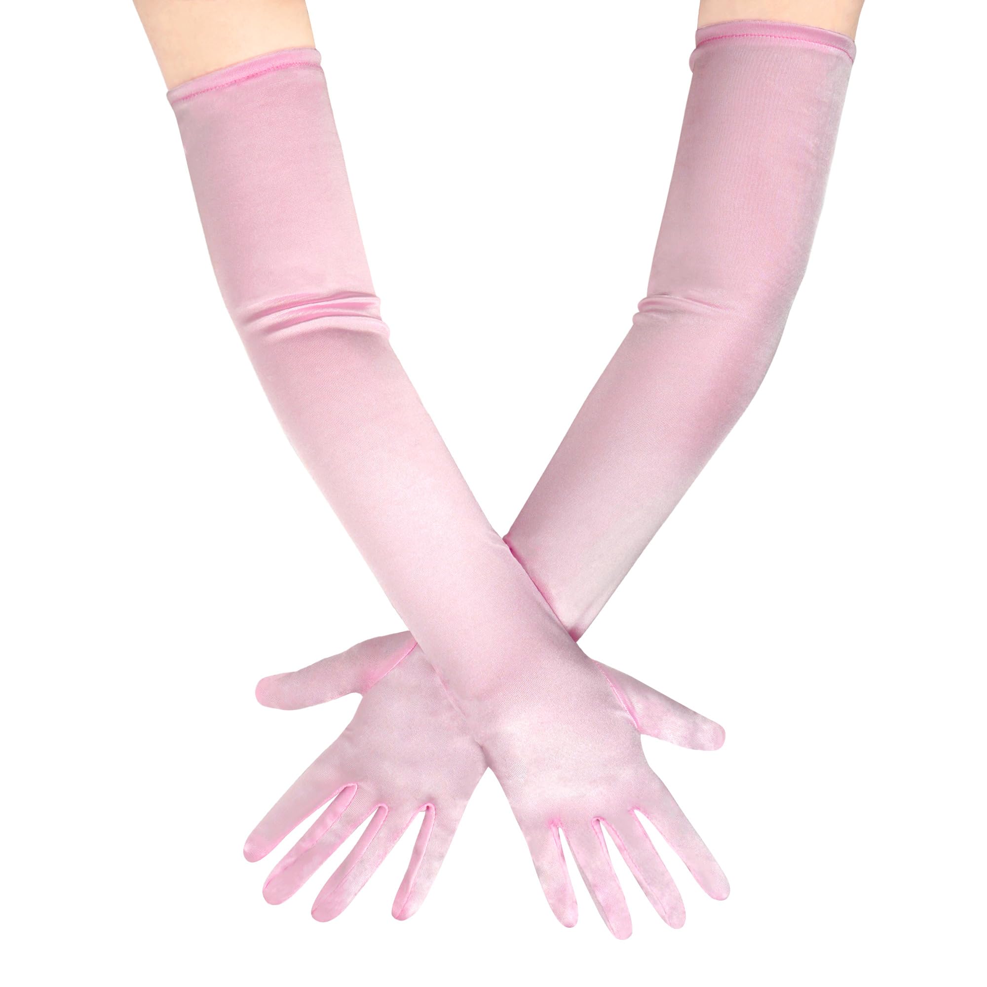 Nackiy Long Black Opera Gloves for Women, 1920s Satin Stretchy Elbow Length Party Gloves Costumes Bridal, 20inch