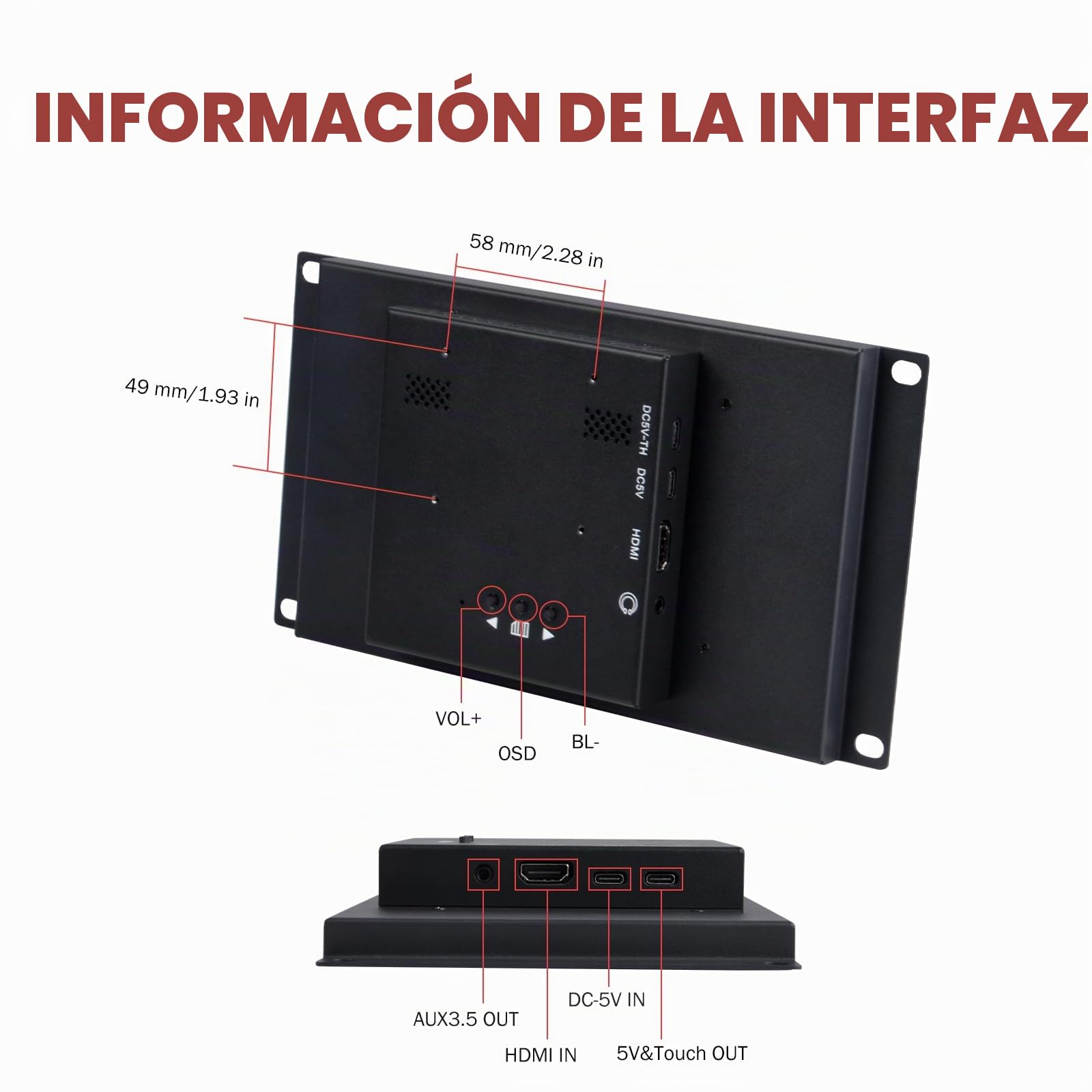 GeeekPi Monitor Táctil LCD de 9 Pulgadas 1280x720 para Rack 3U, para Gabinete de Servidor DeskPi RackMate T0/T1/T2/T0 Plus/T1 Plus y Racks de Servidor de 10 Pulgadas