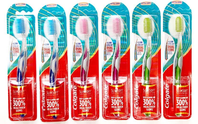 Colgate Adult Slim Soft Advance Manual Toothbrush (Pack Of 6) Ultra Soft Toothbrush (6 Toothbrushes),Multicolour