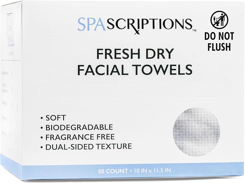 Panos faciais descartáveis SpaScriptions, sem fragrância, biodegradáveis, dupla textura, 50 unidades