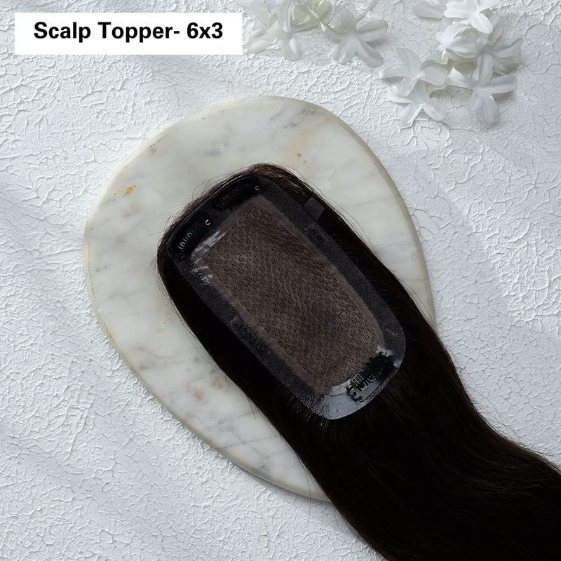 Image of Hair Originals 100% Human Hair Extensions for Women, Clip in Scalp Topper /Hair Topper, Silk Based- (6 inchx3 inch, 18 Inches, Natural Black)