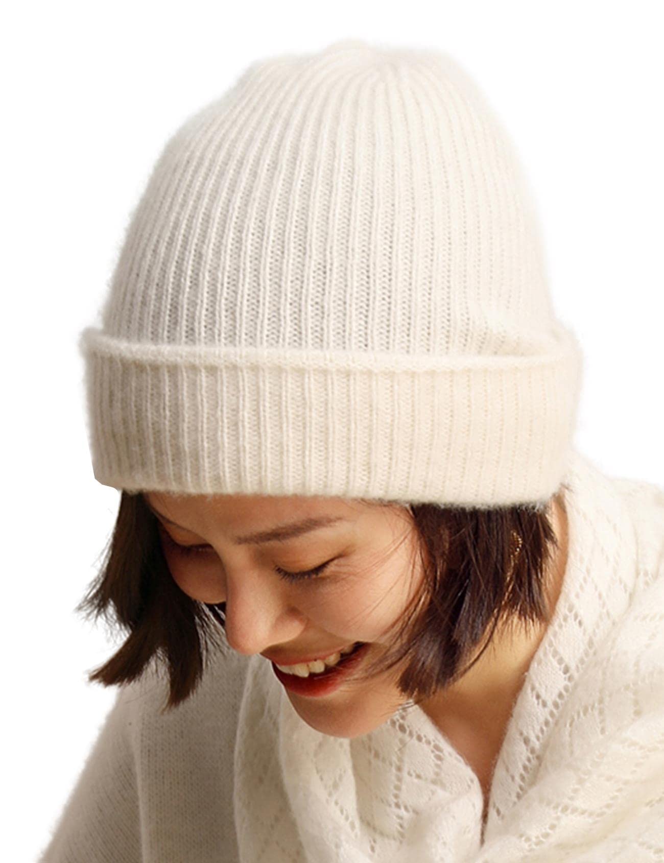 AilaileWomens Hat Winter Warm Merino Wool Cashmere Oversized Ribbed Cuffed Beanie
