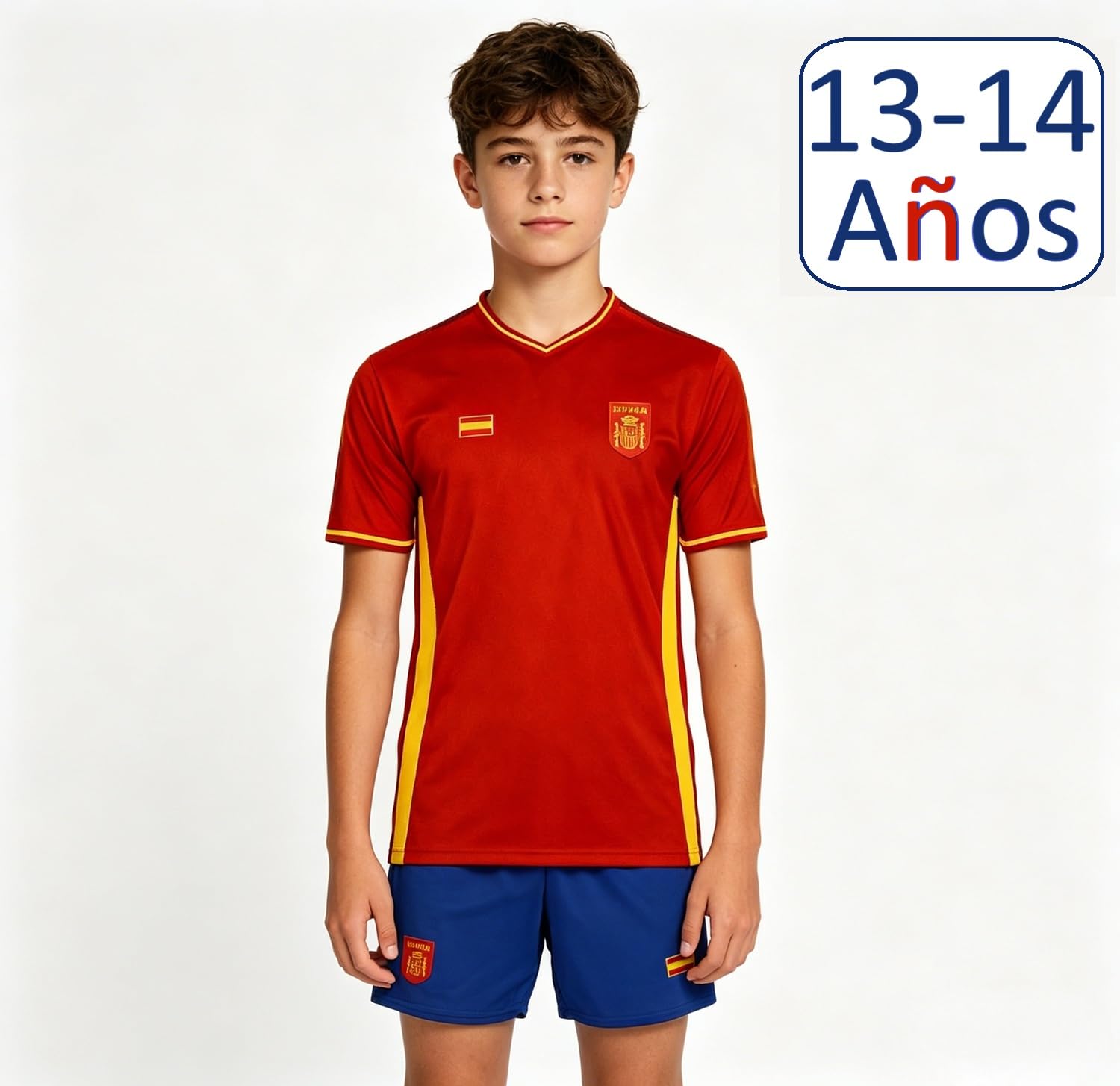 Camiseta de Fútbol España Hombre Rojo Amarillo Poliéster Manga Corta Transpirable