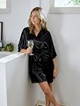 AW BRIDAL Silk Robes for Women, Short Bridesmaid Robes for Bridal Wedding Party, Bride Satin Bathrobe with Long Sleeve