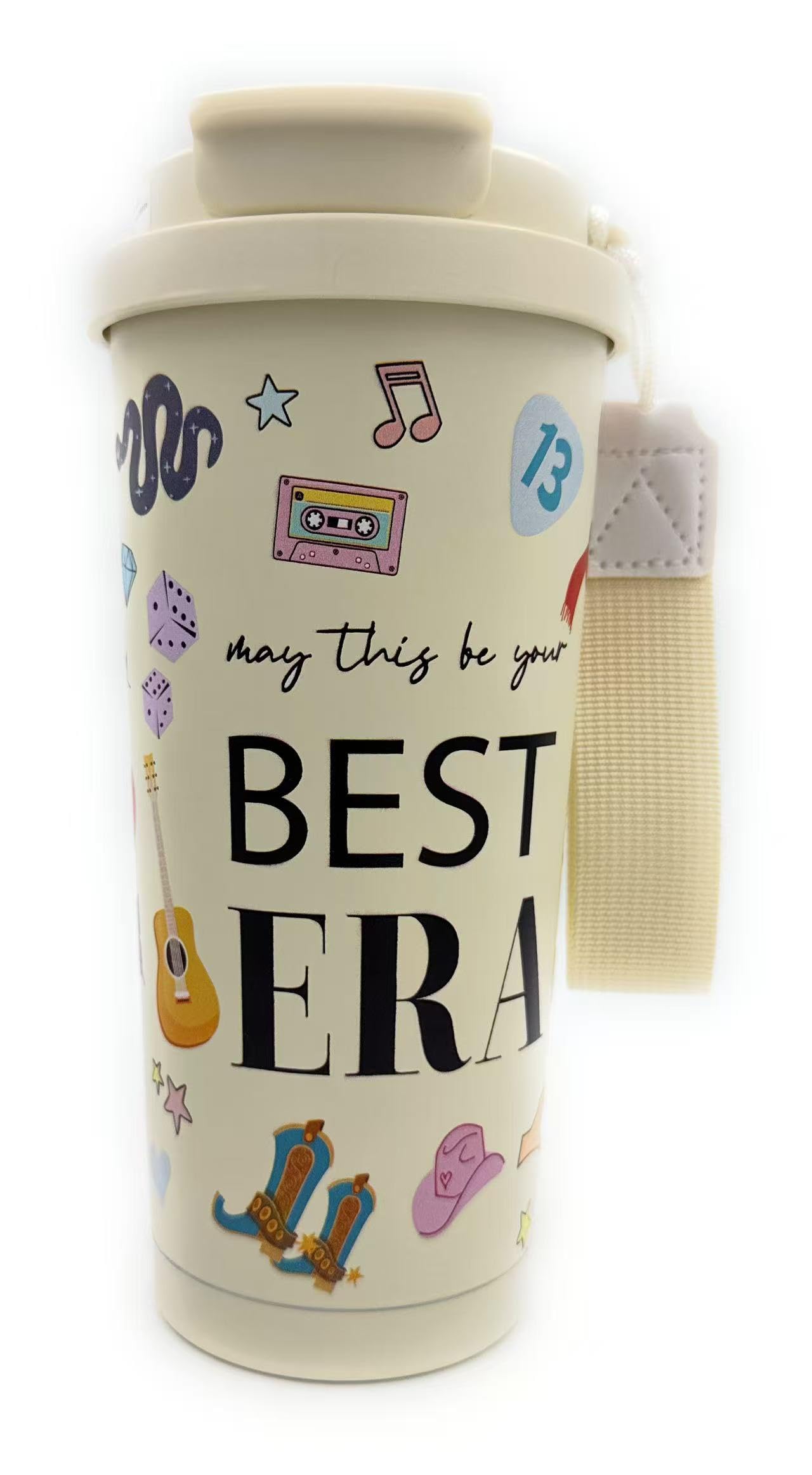 May This Be Your Best Era Gift Insulated Tumbler Singer Inspired Travel Mug18 Ounce Stainless Steel Water Bottle with Dual Lids Straw and Portable Strap Fashional Coffee Cup for Music Fans
