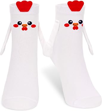 FunisFun Chicken Socks with Magnetic Holding Hands Funny Animal Crazy Socks for Kids Women Ideal Novelty Gifts for Adult