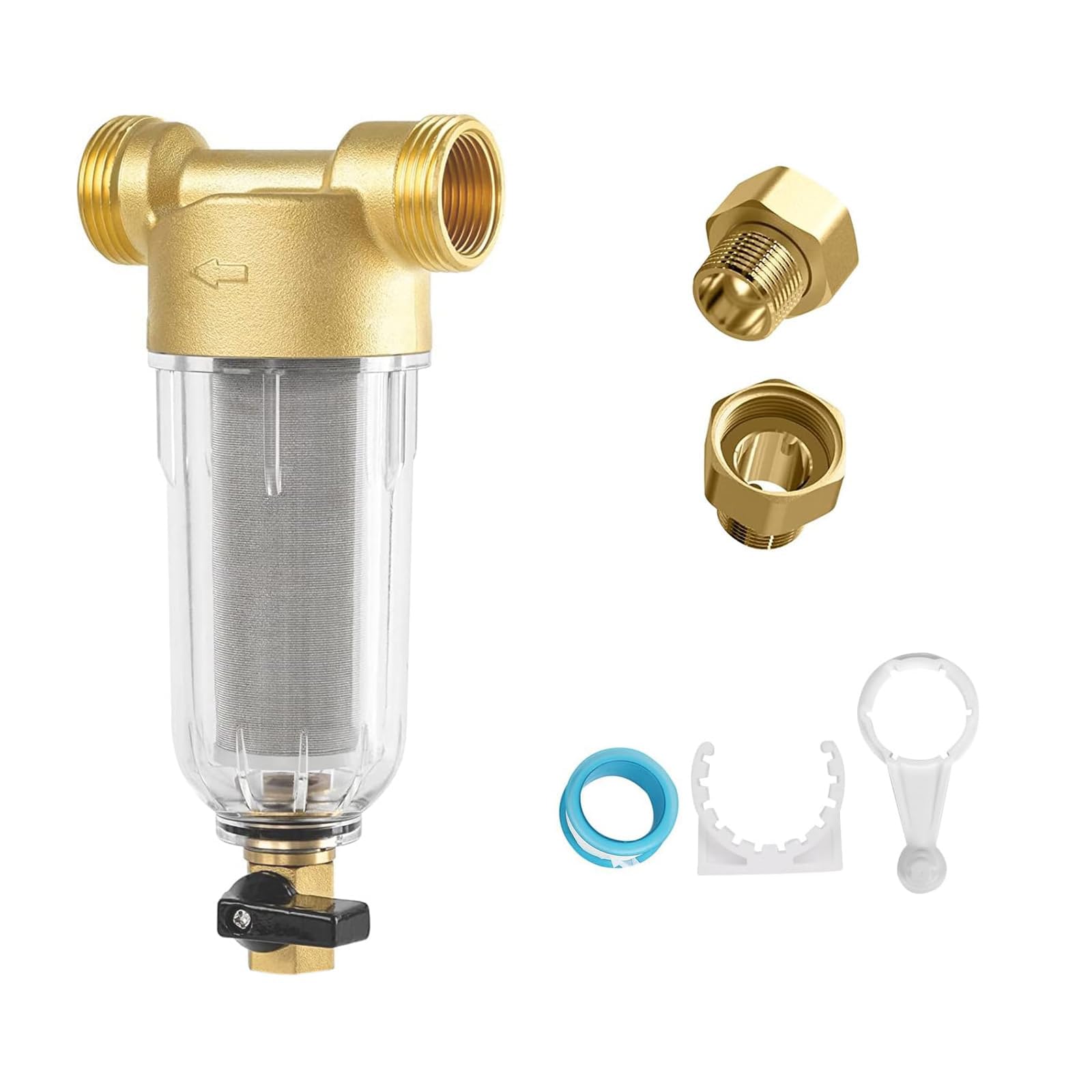 Filtro de agua reutilizable, prefiltro de agua de sedimentos de 1 pulgada, filtro de agua de sedimentos giratorio, filtro fino enjuagable para filtro de sedimentos de manguera de agua de pozo (con