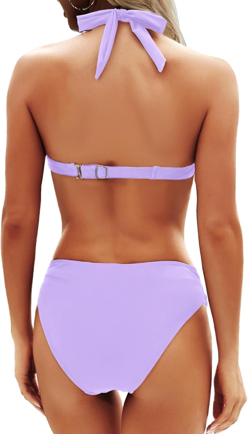 Yonique Women Two Piece Bathing Suits Push Up Bikini Set Halter Swimsuit Vintage Swimwear - Image 2