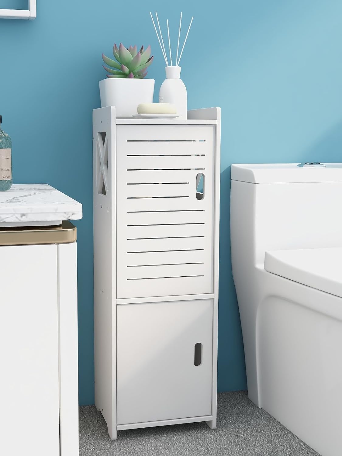 GREENSAPPIRE Armario de Baño Estrecho con Puertas – Mueble Auxiliar de PVC Impermeable, Almacenamiento Vertical Multinivel, Ahorra Espacio, para Baño (75×25×22 cm) — view 7