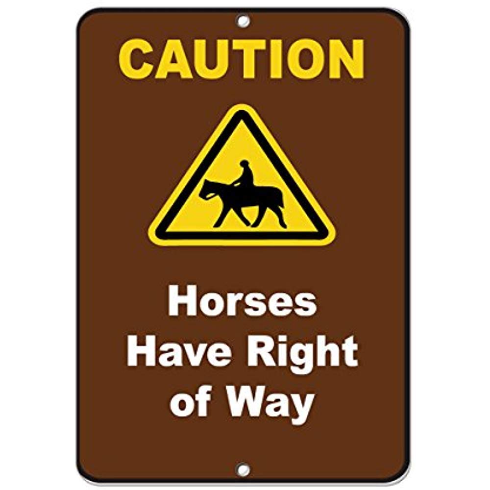 Cartel de aluminio de aluminio con texto en inglés «Caution Horses Have
