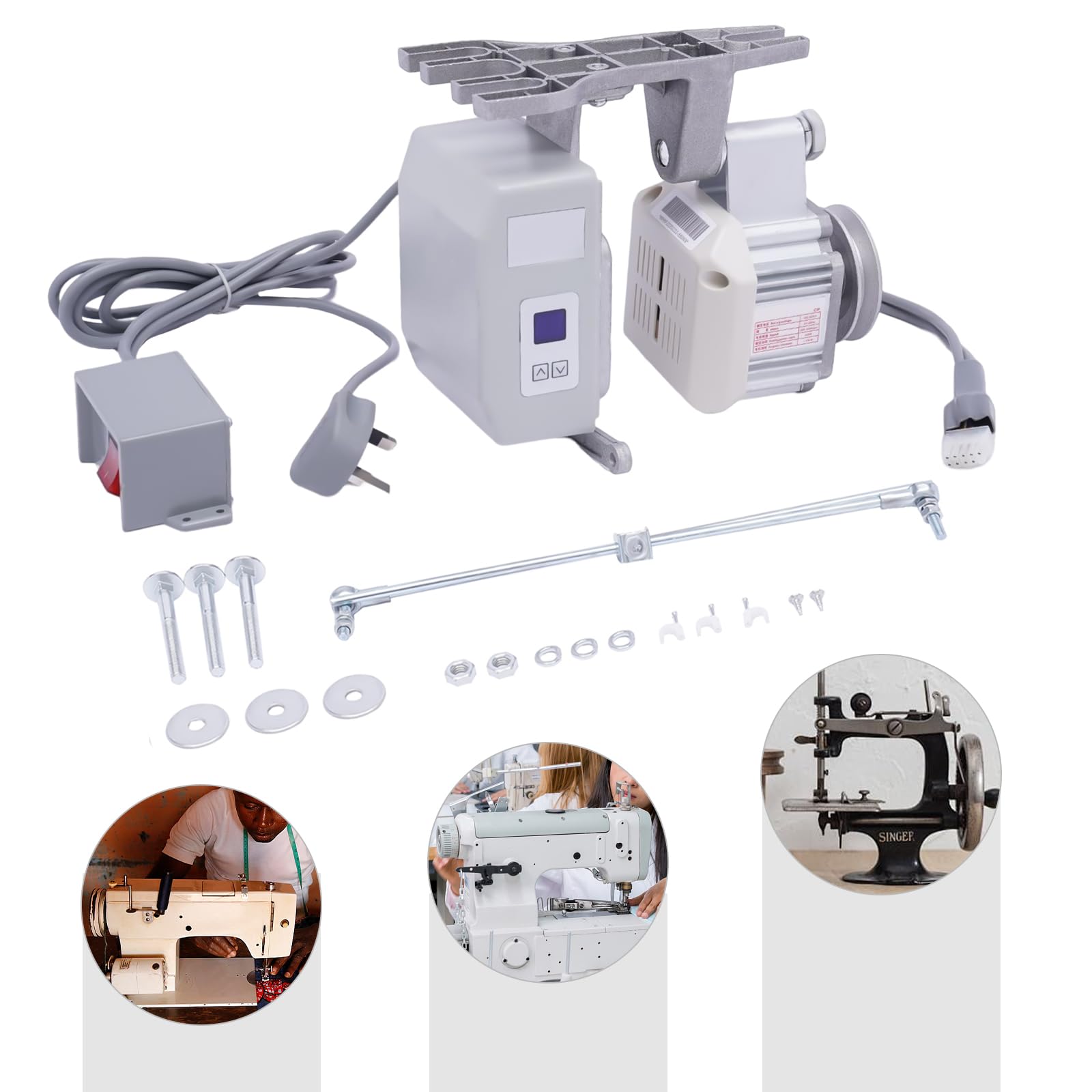 Elektryczny silnik do szycia, 550 W, do maszyn do szycia, do maszyn do klejenia zamków i krawędzi, srebrny, ręczne szycie, dla użytkowników domowych i komercyjnych, 200-4500 obr./min