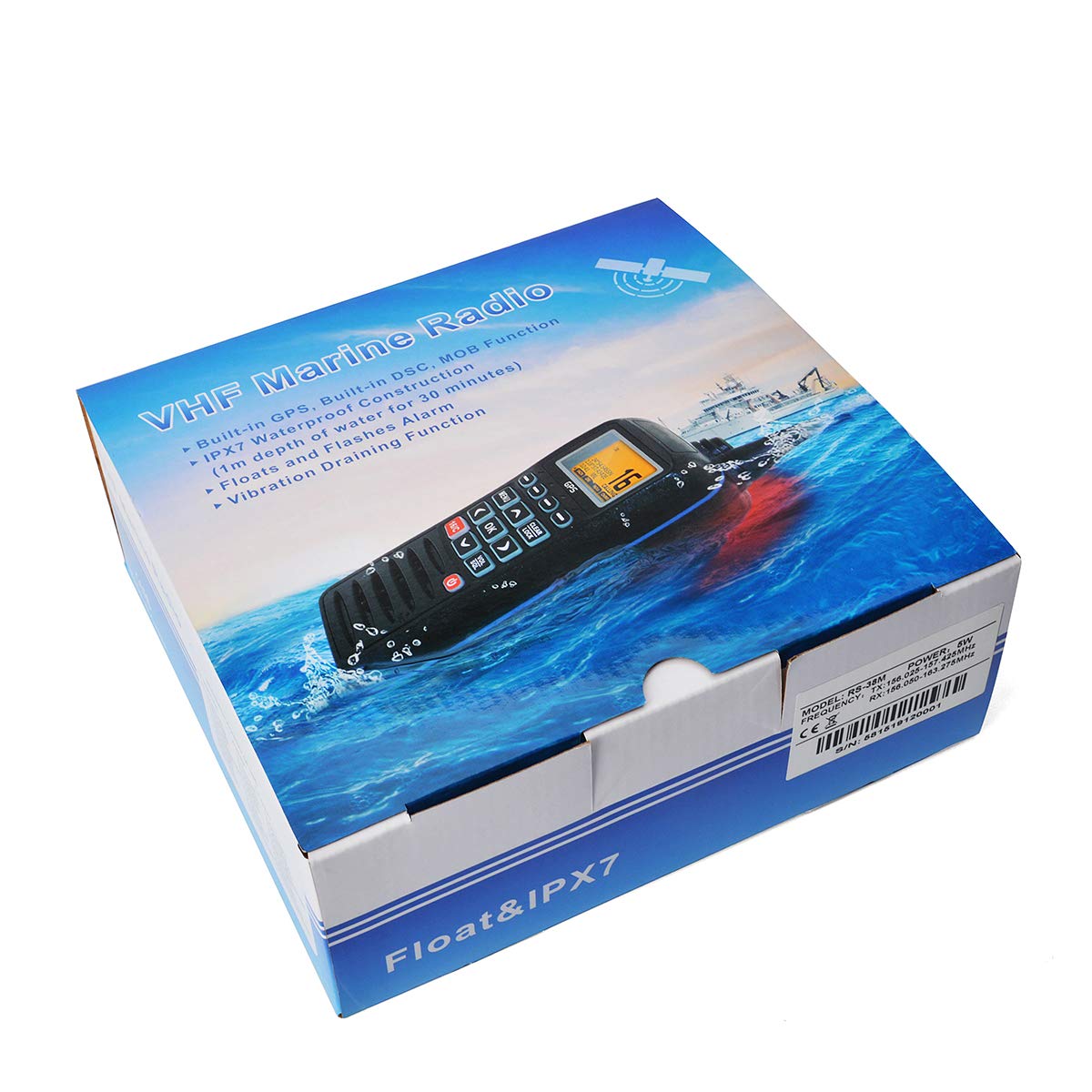 HYS TC-38M IPX7 Radio marine portable portable étanche VHF longue portée avec fonction GPS et MOB DSC intégré pour bateaux