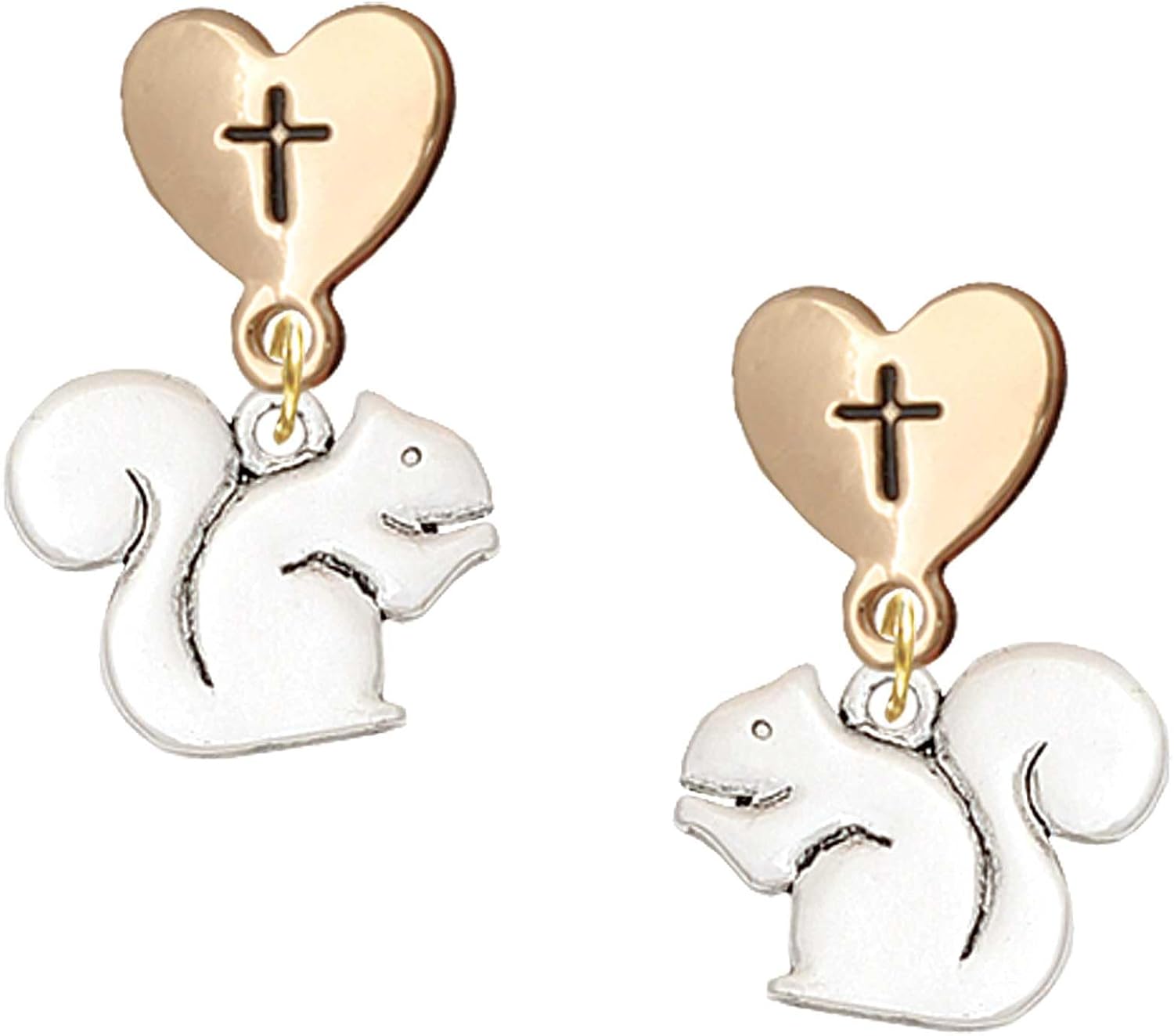 Delight Jewelry Plated Medium Turkey Plated Cross in Heart Post Dangle Earrings