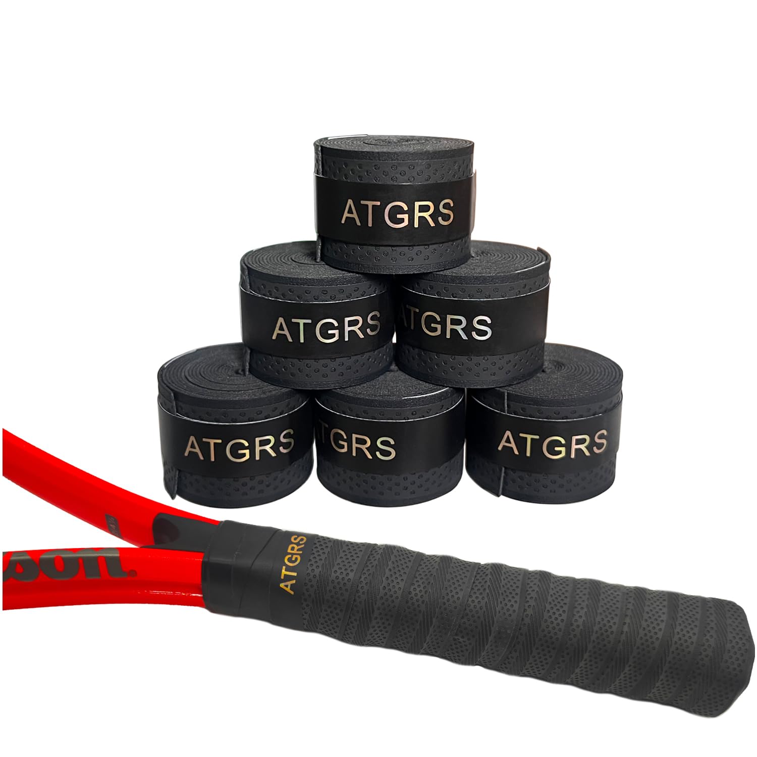 Tennis Grip Tennis Racket Grip Tape Absorbent Anti-Slip Tennis Overgrip for Tennis Badminton Pickleball Racquet Handle Overgrips and Overwraps, Embossed Surface (Racket Grip 6 Black)