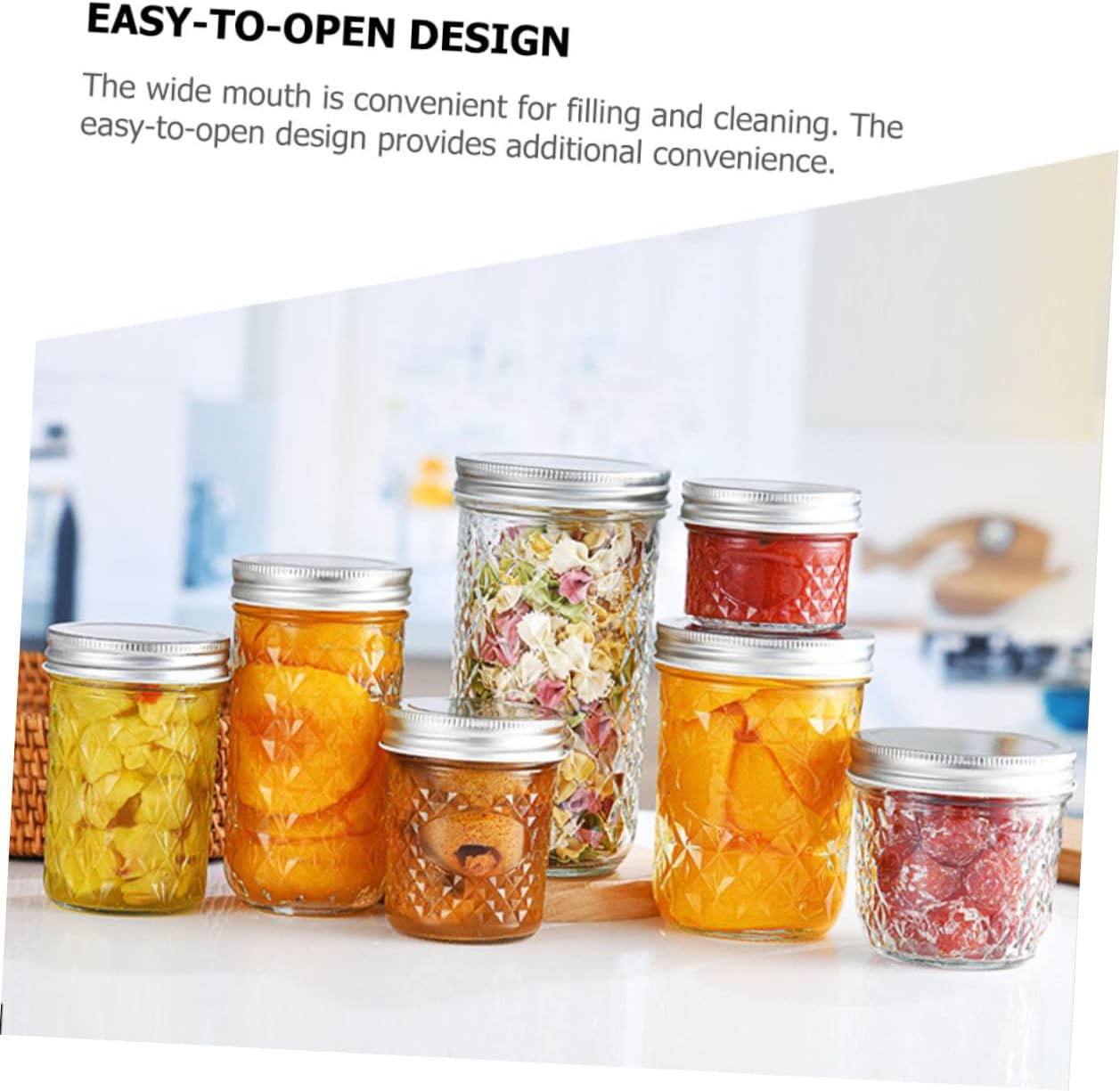 8pcs Transparent Caviar Jars Airtight Kitchen Storage Containers for Jam Honey and More Glass Jars Easy-open Design for Food Organization and Storage