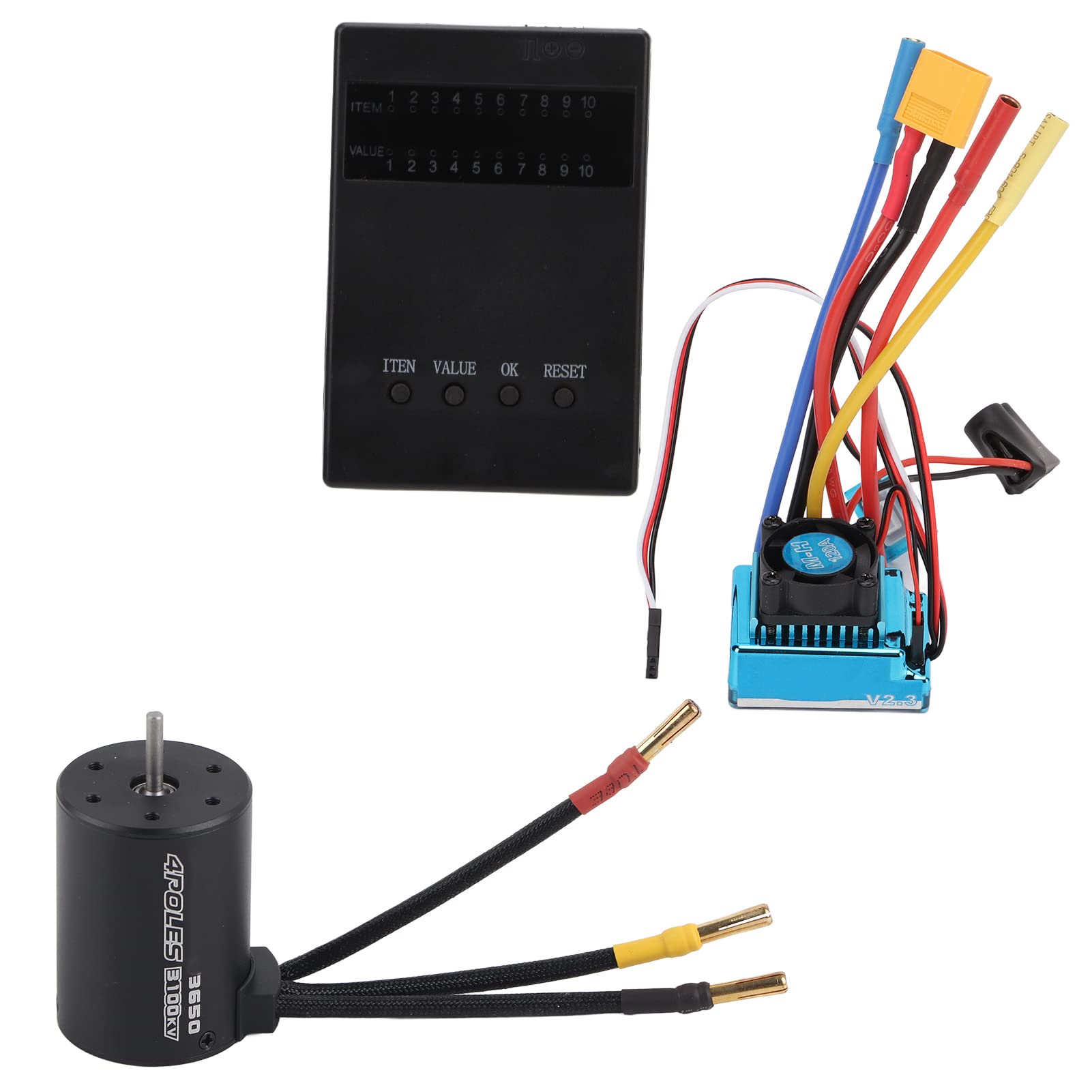 Dilwe Zestaw Silnika Bezszczotkowego 3650, Silnik Bezszczotkowy 3100KV ze Stopu Aluminium z 120A ESC i kartą Programowania, Konfiguracja XT60 2 do 4S dla 1 10 1 8 Kierowców Samochodów RC
