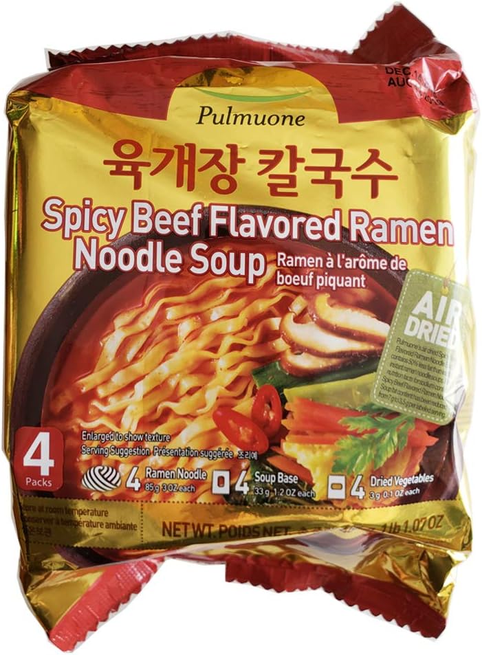 Pulmuone Spicy Beef Flavored ramen Noodle Soup 4 Packs