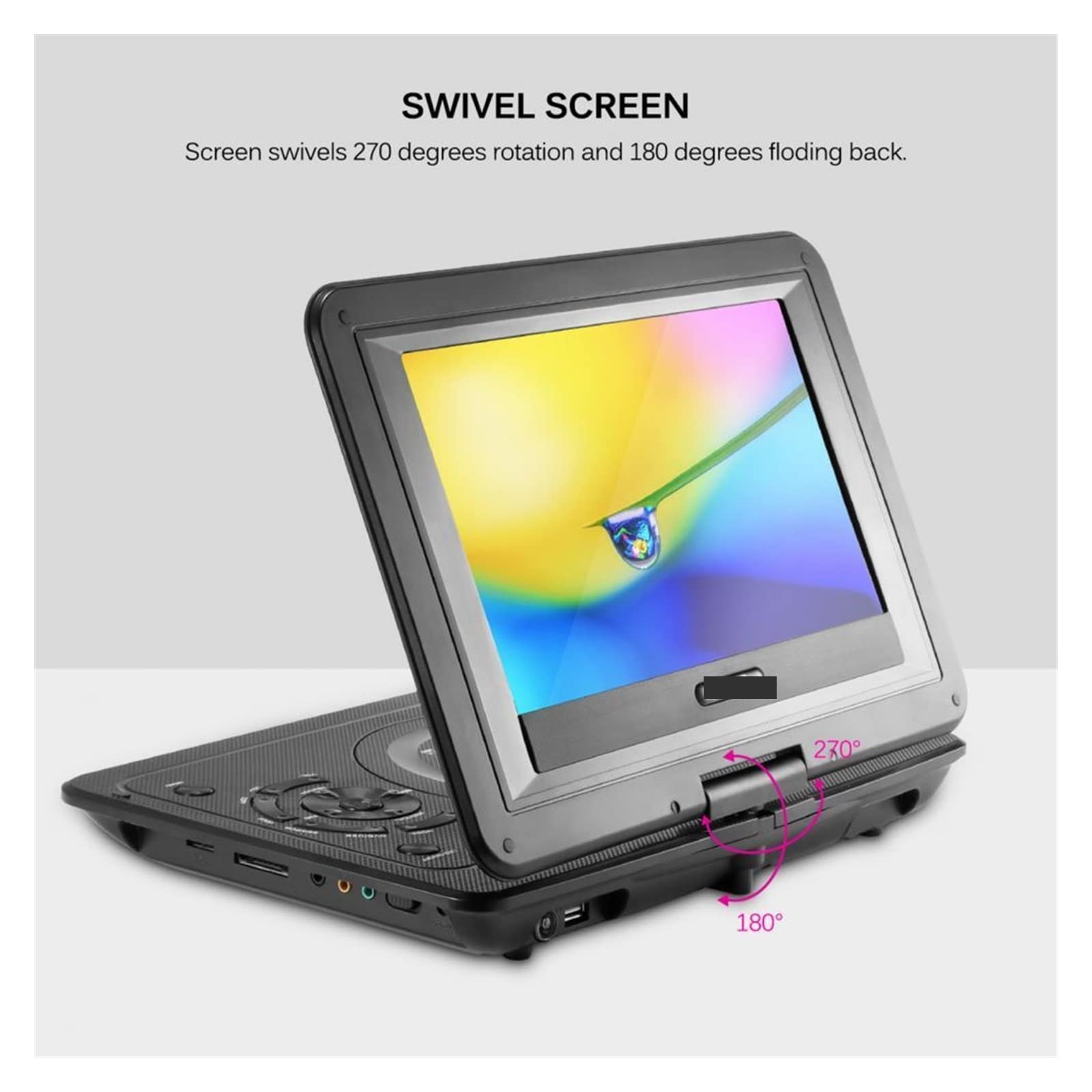 Lecteur DVD Portable, Lecteur DVD Portable de 13,9 Pouces Port USB sans région Rotation à 270 degrés Lecteur EVD à écran pivotant for la Maison Lecteur CD/DVD/MP3/MP4 Portable