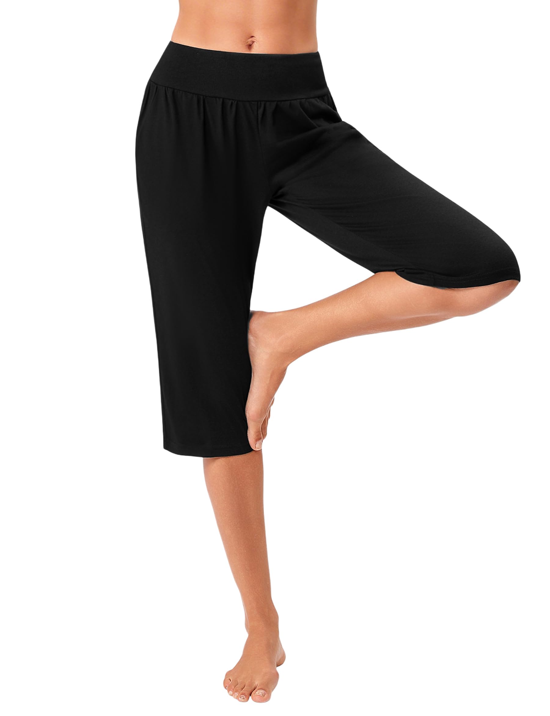 Marvmys Yogahose Pilates Hosen Damen Jogginghose Damen 3/4 Baumwolle Hohe Taille Straighthose Fitness Sporthose Freizeithosen S-3XL