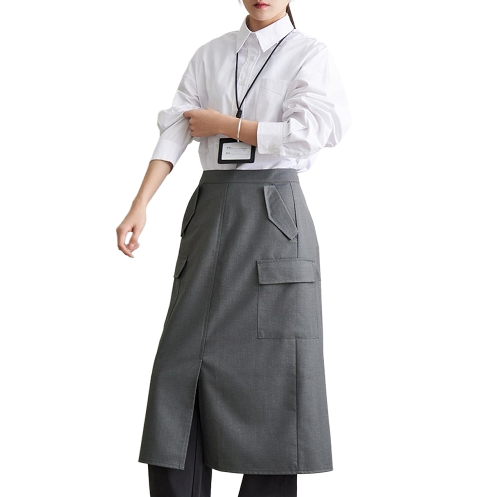 Medio Delantal con 4 Bolsillos, Delantal De Cocina, Mandil Camarero Largo para Cocinar Barbacoas Y RestaurantesGrey,One Size