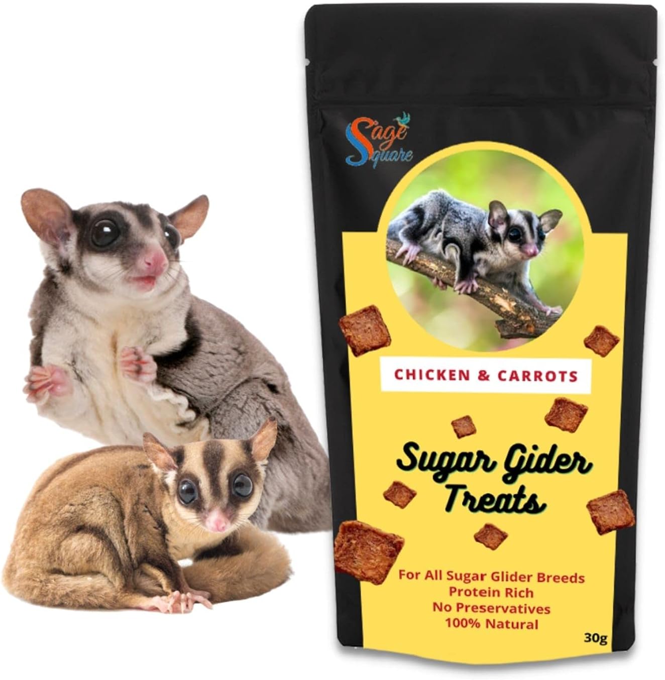 Sage Square Chicken & Carrot Sugar Glider Treat, Crunchy Protein Rich Snack (30g)