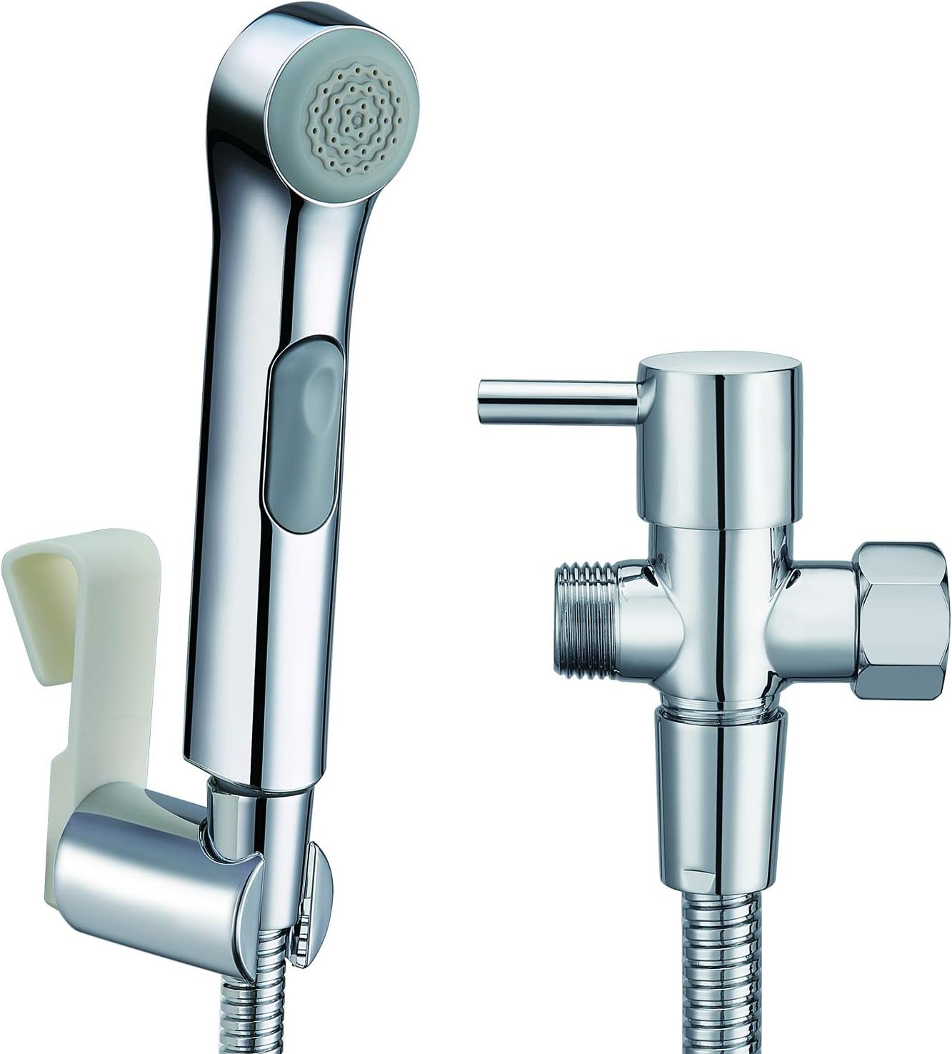 Hand Held Bidet Sprayer Kit - Seabert B001 Cloth Diaper Sprayer Set for Bathroom Toilet with Wall Mount and Toilet Mount Bidet Holder,1.2 Meter Bidet Hose and T-Valve Diverter,Chrome