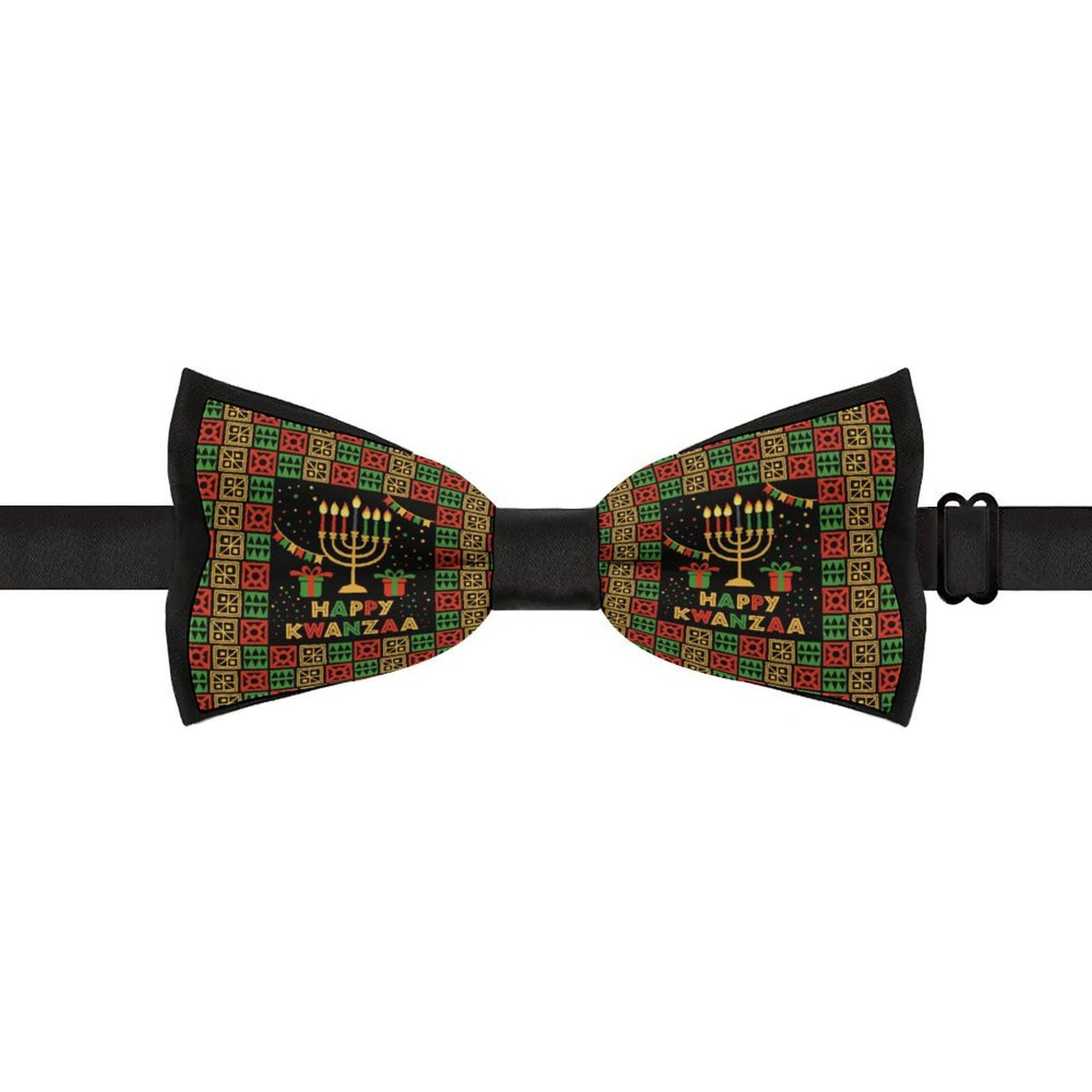GoasNei Happy Kwanzaa African American Heritage Festival Bow Tie for Men Adjustable Necktie Funny Tie Neck Ties for Weddings Party