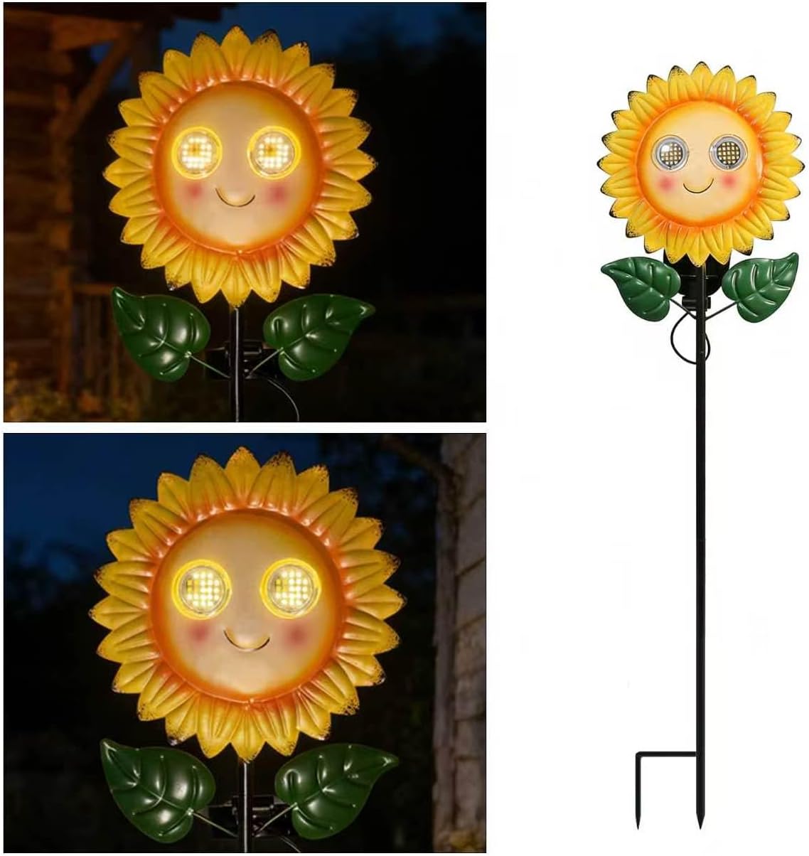 esgarden LEDs Dynamic Eyes Solar Stake Lights for Garden Sunflower Garden Gifts Metal Warm White Stakes Lights for Lawn Ornaments, Yard Art, Pathway, Patio Decorations Gift for Mom Dad Grandma