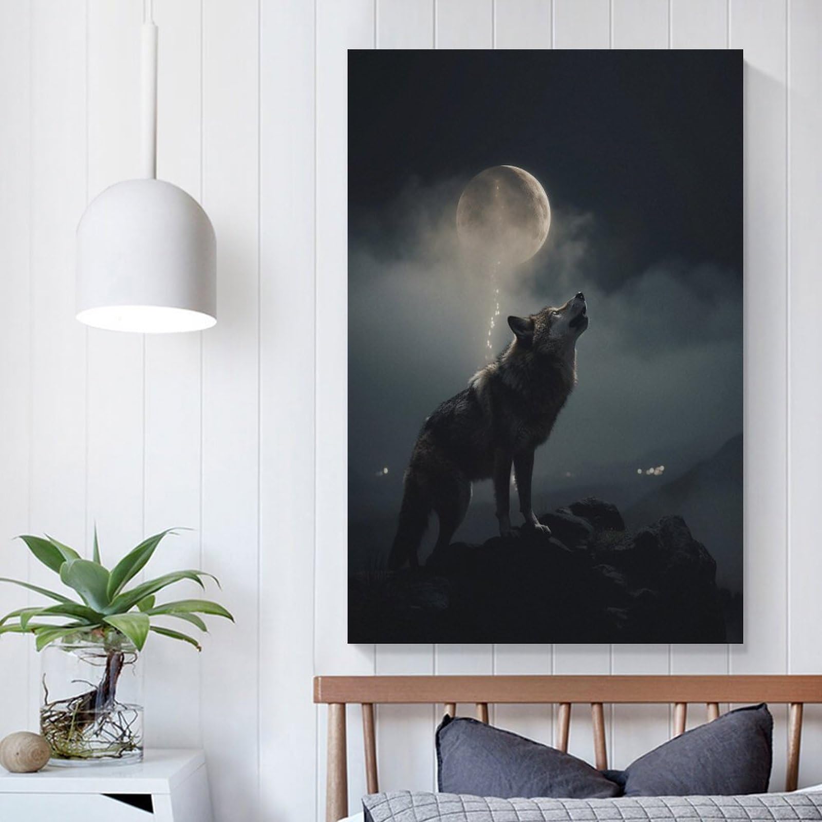 Amazon.com: A Giant Wolf Howling at The Moon on A Cliff in A Foggy