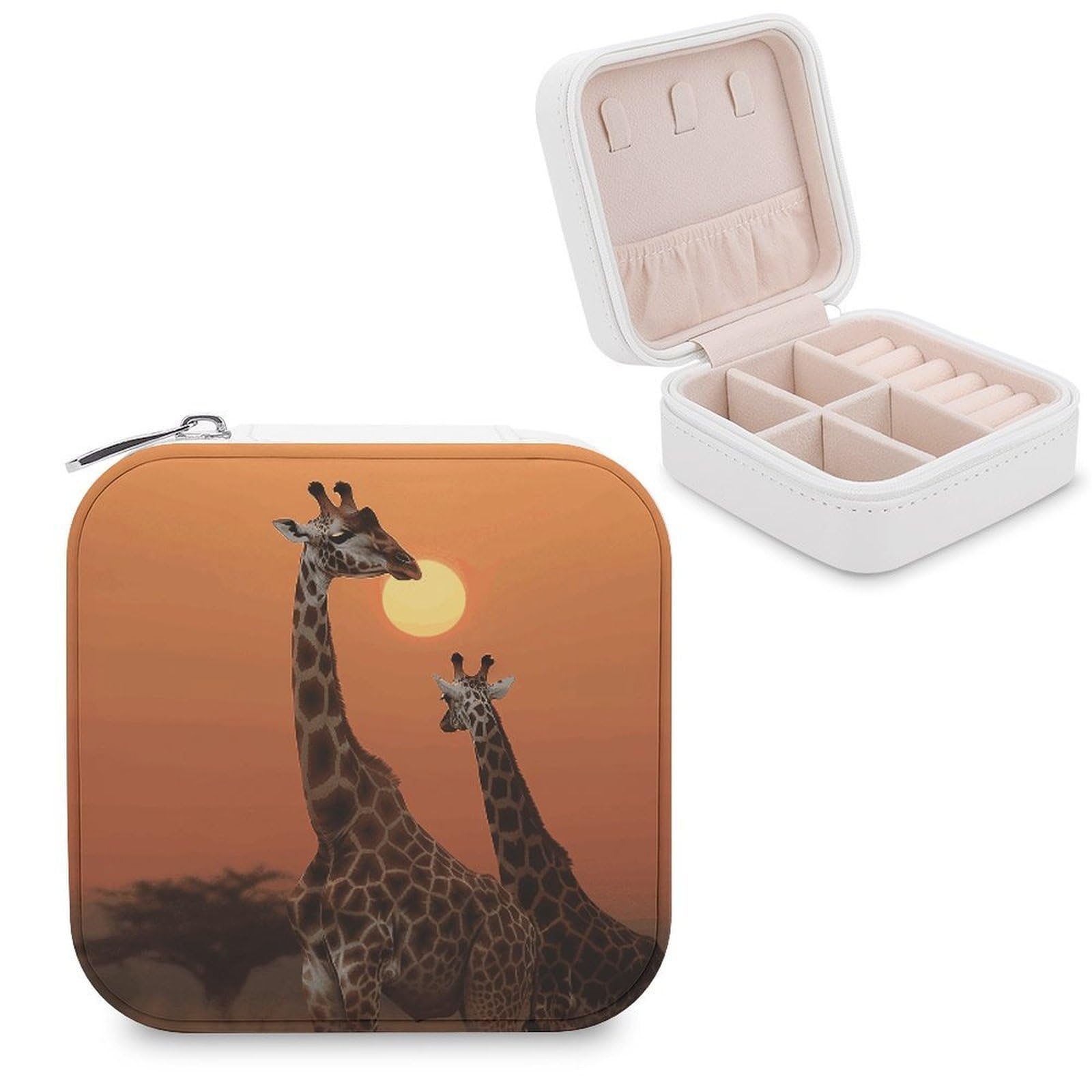 VstaDank Giraffe at Sunset Jewelry Box Exquisite Leather Jewelry Organizer Portable Trinket Organizer Fashion Travel Jewelry Case for Rings Earrings Necklaces Unique Gifts for Women