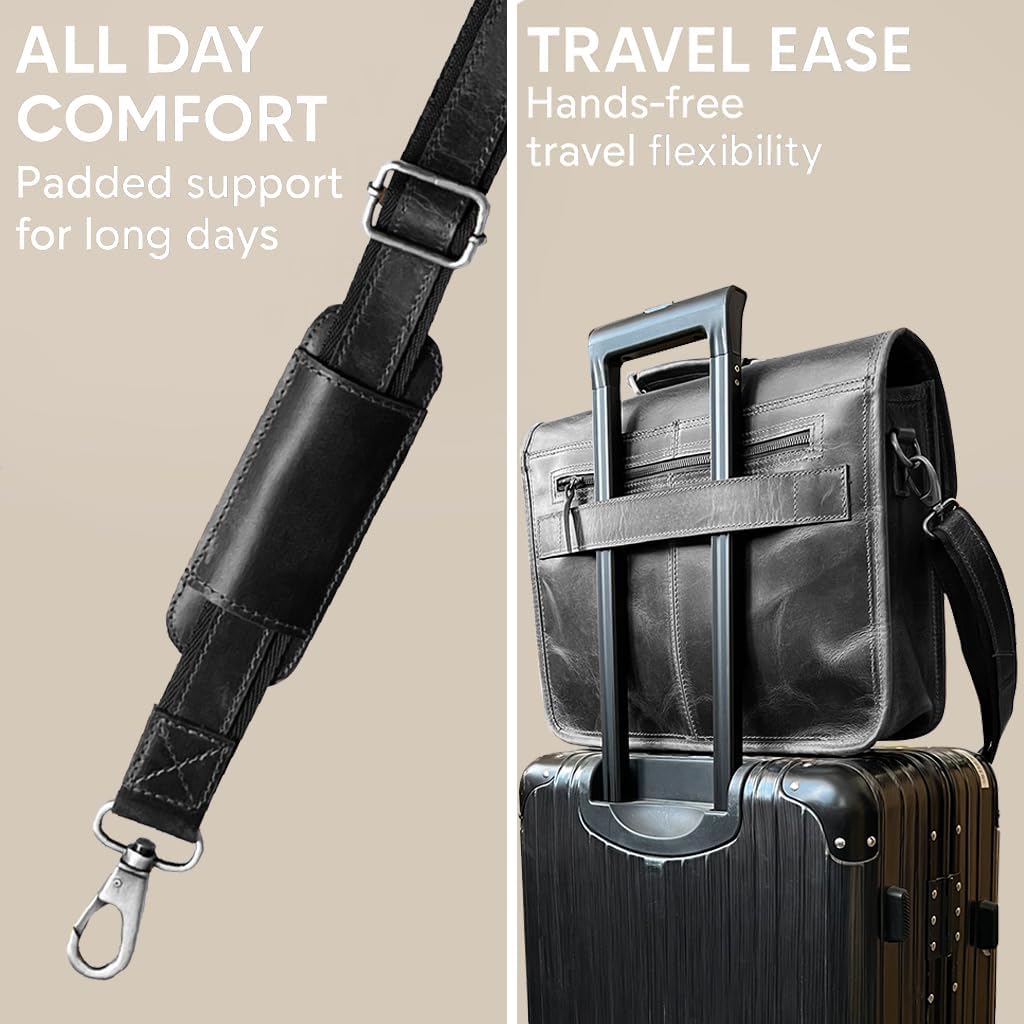 RUSTIC TOWN Leather Messenger Bag for Men - Full Grain Leather Briefcase Laptop Satchel Office Crossbody Travel Bag