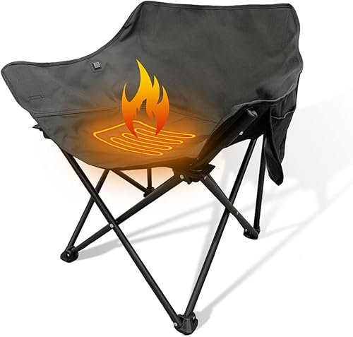 VEJESIME Silla de camping con calefacción silla plegable portátil con bolsillos laterales asiento de campamento ligero para césped exteriores picnic