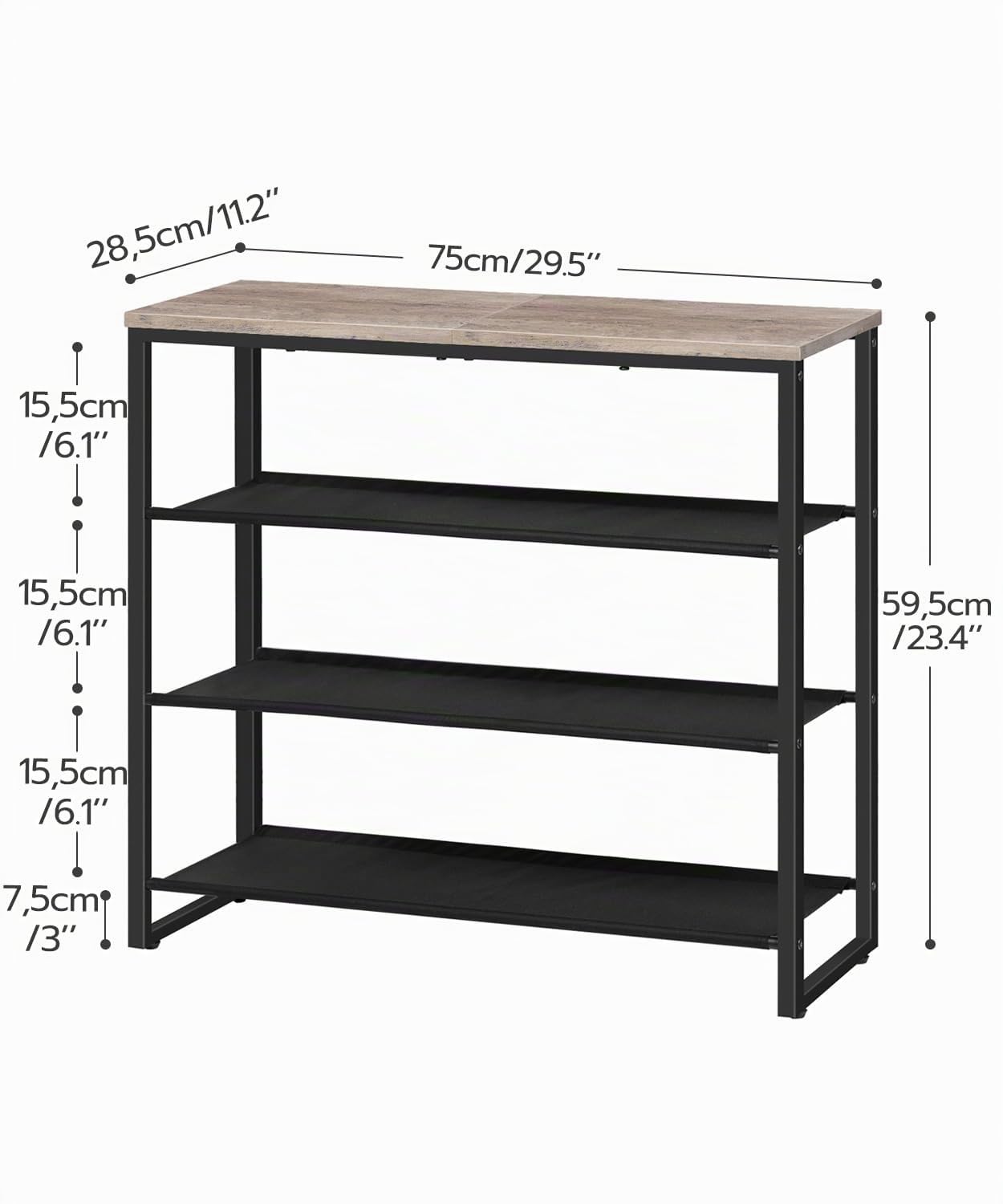 HOOBRO Zapatero, Estantería para Zapatos de 4 Niveles, 3 Compartimentos de Tela Oxford y Placa Superior, para 12-16 Pares de Zapatos, para Entrada, Aparador, Estilo Industrial, Greige EBG47XJ01G1