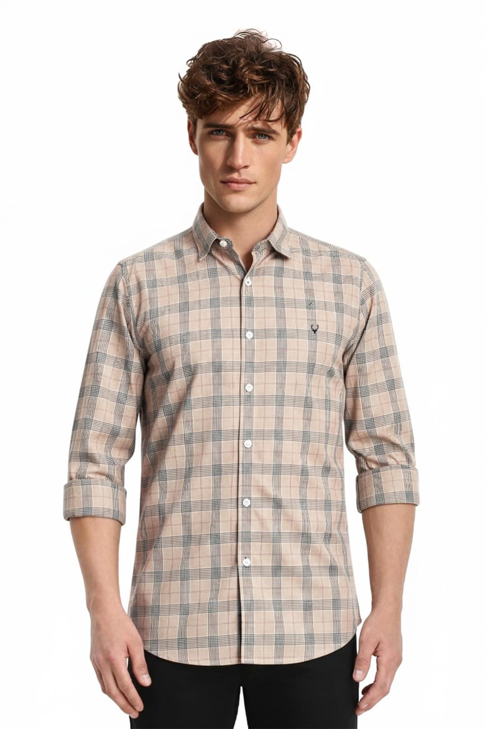 allen solly Men's 100% Cotton Slim Fit Full Sleeve Checkered Formal Shirt-picture-29