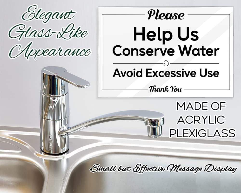 Essentials For Hosts - Help Us Conserve Water - 4"x6" Acrylic Sign w/Mounting Tape - Guest Bathroom Sign - Rental Home Necessities Guest Bathroom Door Signs - Home Must Haves Kitchen Signs