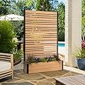6ft H x 3.8ft W x 1ft L (1 Screen w/Planter) Freestanding Enclo Florence Cedar Color Patio Privacy Screen with Planter Box, Privacy Planters for Patio, Privacy Wall Outdoor Privacy Screen, EC18024